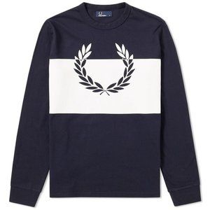 Fred Perry Men's X-Large Long Sleeve Laurel Wreath T-Shirt, Navy/White